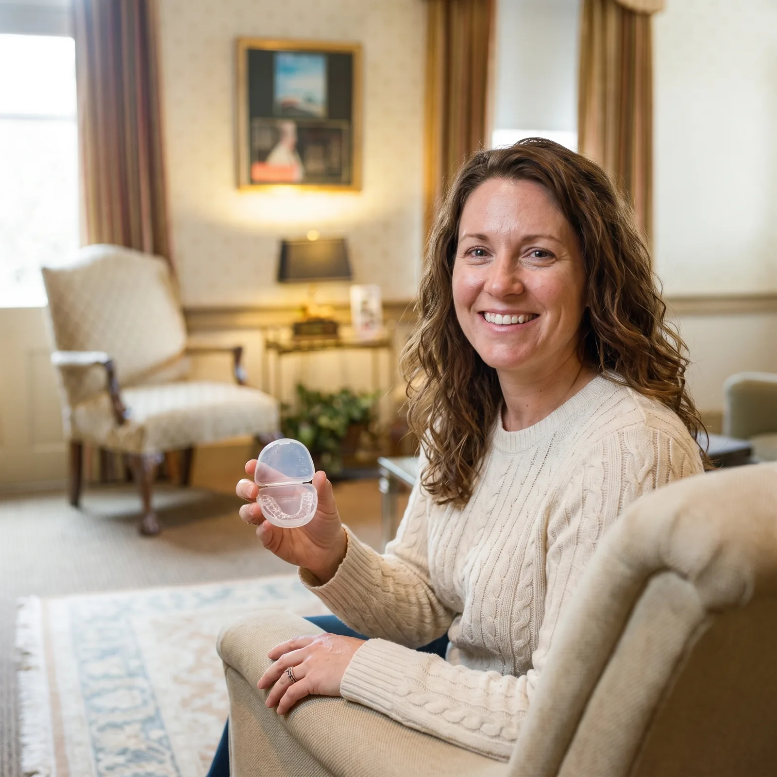 A smiling patient in a treatment room at Southern York Smile Care