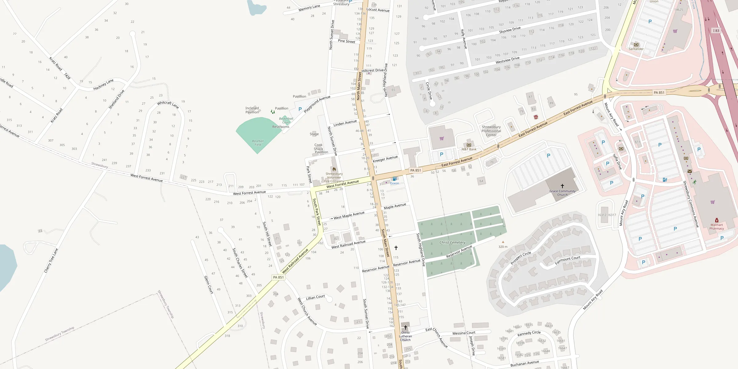 Map of Main Street in Shrewsbury, PA, with the office marked