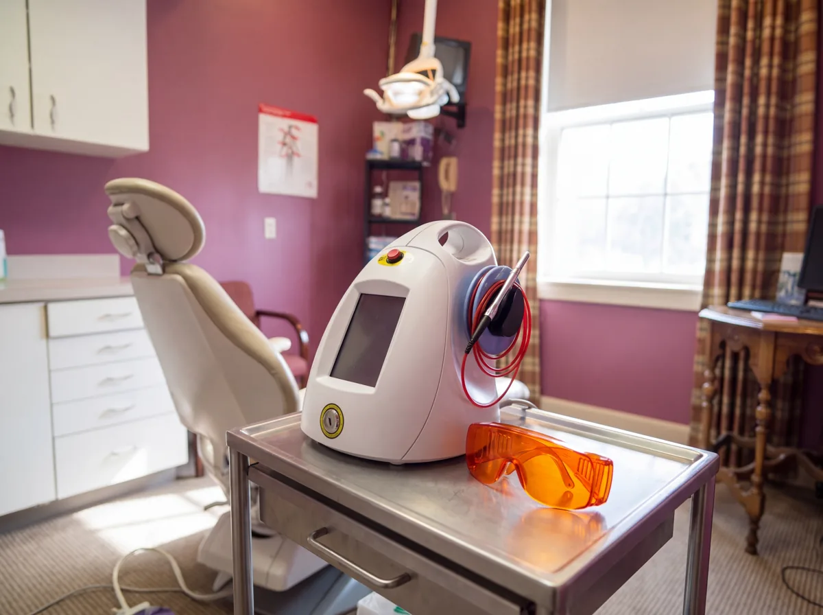 The Picasso dental laser with laser safety glasses beside the dental chair