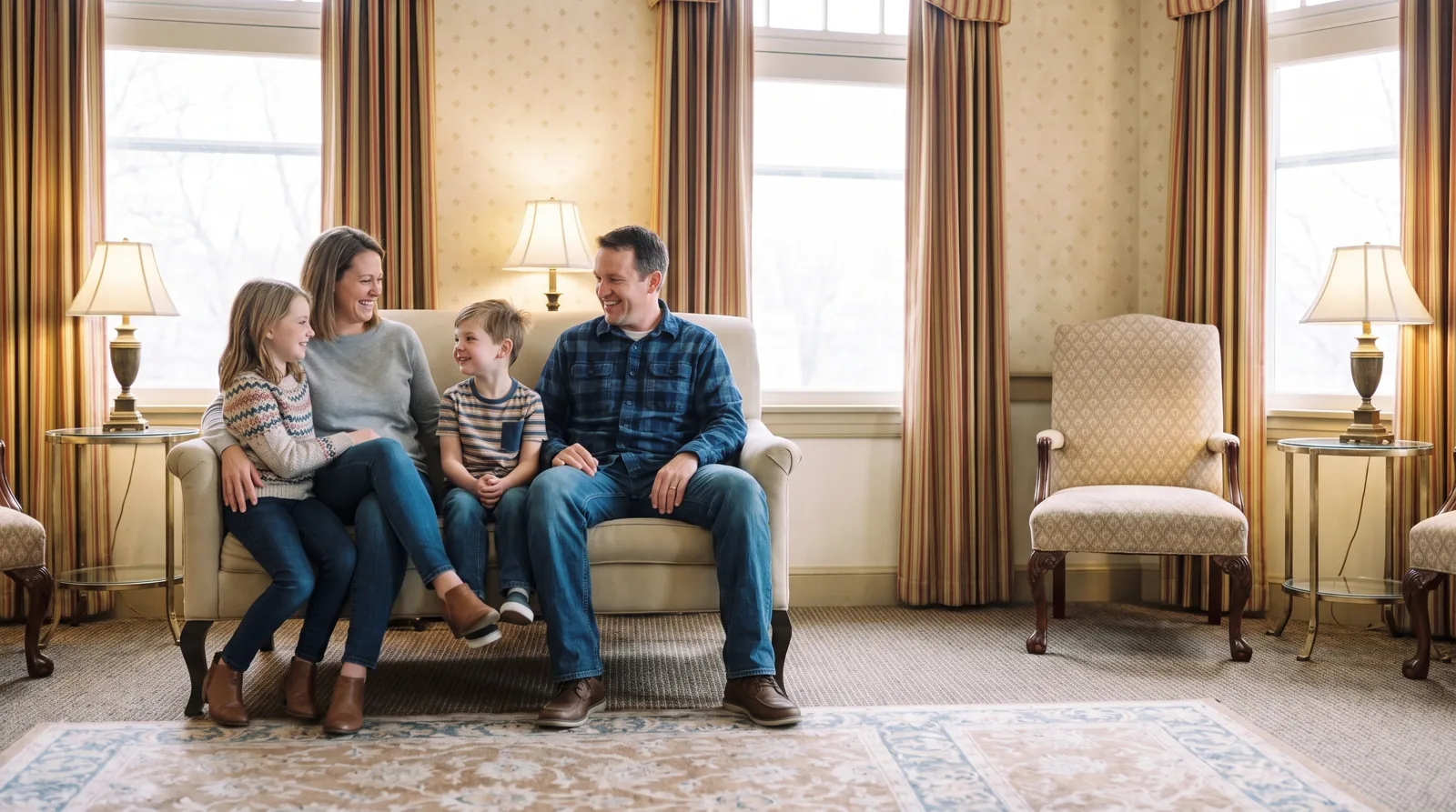 A family in the waiting room at Southern York Smile Care