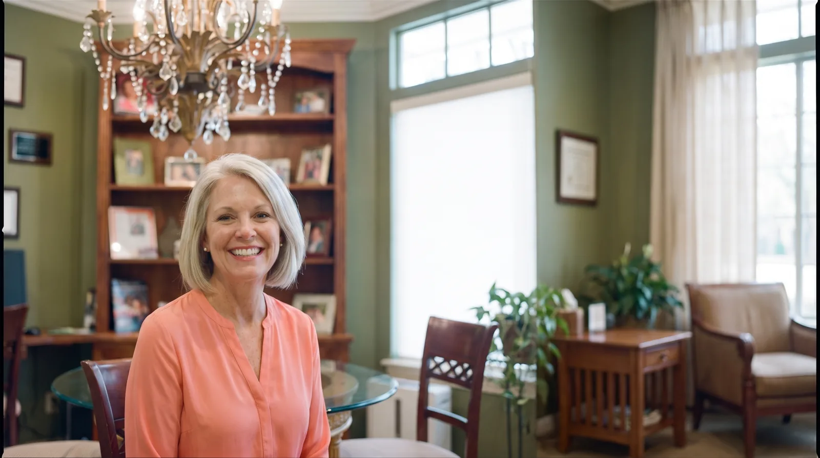 A patient smiling in the consultation room at Southern York Smile Care