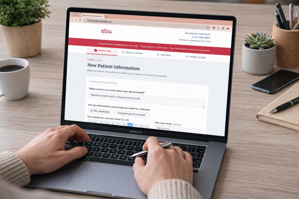 Filling out patient info at dental clinic